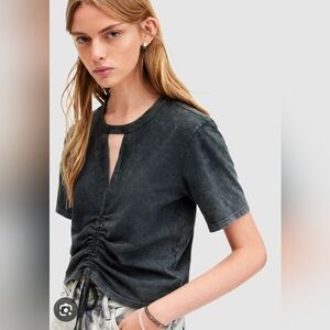 Allsaints Gigi Cutout Ruched Front Cotton T- Shirt In Acid  Washed